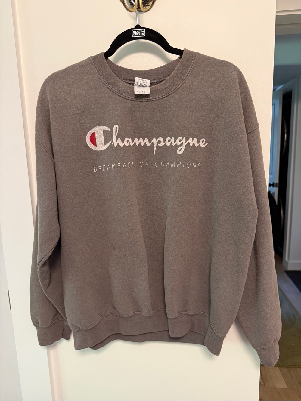 Gildan Champagne Breakfast of Champions Crew Neck with White Script